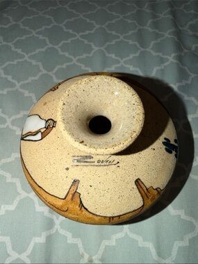 Handcrafted Sandstone Ceramic Vase in Cream and Brown with Artist Signature